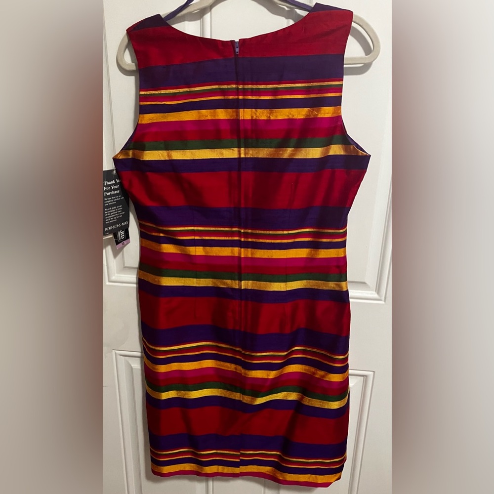 NWT Vintage Jessica Howard 100% Silk Striped Dress-Jewel Tones - Modern Med 8/10 - Picture 3 of 9